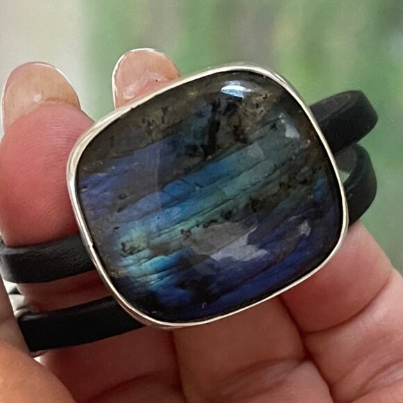 MARK WHITE DESIGNS Labradorite & Sterling Leather Wrap Bracelet is One of a Kind - Picture 6 of 6